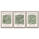 Modern Minimal Set of 3 Green Matisse Bedroom Framed Wall Art with Light Walnut Frames