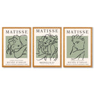 Modern Minimal Set of 3 Green Matisse Bedroom Framed Wall Art with Oak Wooden Frames