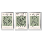 Modern Minimal Set of 3 Green Matisse Bedroom Framed Wall Art with Silver Wood Frames