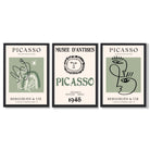 Modern Minimal Picasso Set of 3 Green Art Prints in Black Frames | Artze UK