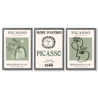Modern Minimal Picasso Set of 3 Green Framed Wall Art with Dark Grey Wooden Frames