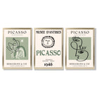 Modern Minimal Picasso Set of 3 Green Framed Wall Art with Gold Wood Frames