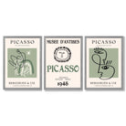 Modern Minimal Picasso Set of 3 Green Framed Wall Art with Light Grey Wooden Frames