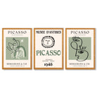 Modern Minimal Picasso Set of 3 Green Framed Wall Art with Oak Wooden Frames