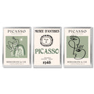 Modern Minimal Picasso Set of 3 Green Framed Wall Art with Silver Wood Frames