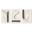 Japandi Minimal Set of 3 Beige with Green Framed Wall Art with White Wooden Frames