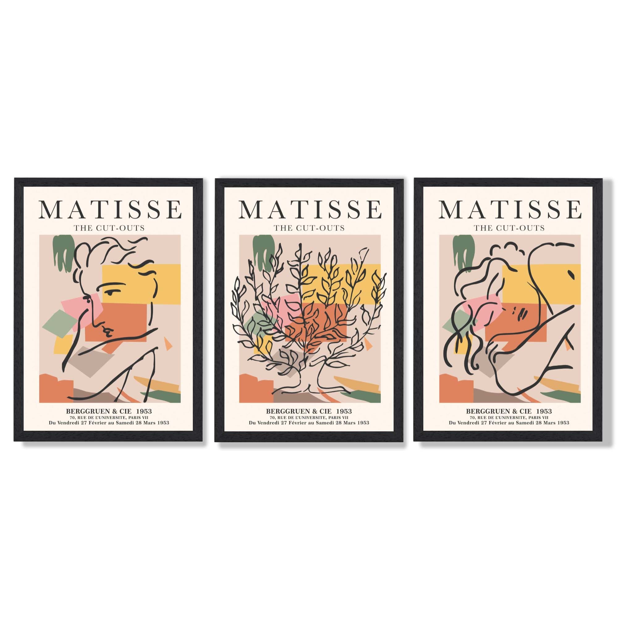 Matisse Boho Set of 3 Colourful Still Life Art Prints in Black Frames | Artze UK