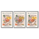 Matisse Boho Set of 3 Colourful Still Life Framed Wall Art with Light Grey Wooden Frames