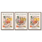 Matisse Boho Set of 3 Colourful Still Life Framed Wall Art with Light Walnut Frames
