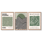 Kusama  Bauhaus Matisse Muse Set of 3 Green  Framed Wall Art with Light Oak Frames