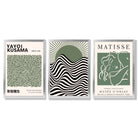 Kusama  Bauhaus Matisse Muse Set of 3 Green  Framed Wall Art with Silver Wood Frames