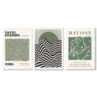 Kusama  Bauhaus Matisse Muse Set of 3 Green  Framed Wall Art with White Wooden Frames