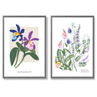 Colourful Spring Flowers Illustration Set of 2 Art Prints with Dark Grey Frame
