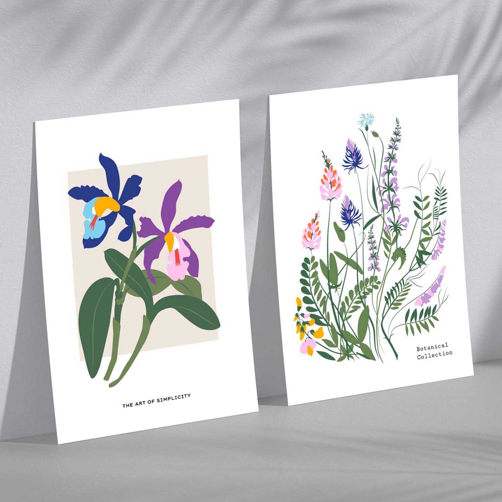 Colourful Spring Flowers Illustration Set of 2 Art Prints
