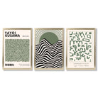 Kusama Bauhaus Klee Expression Set of 3 Green Framed Wall Art with Gold Wood Frames