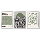 Kusama Bauhaus Klee Expression Set of 3 Green Framed Wall Art with Silver Wood Frames