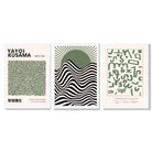 Kusama Bauhaus Klee Expression Set of 3 Green Framed Wall Art with White Wooden Frames