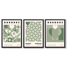 Bauhaus Love Geometric Set of 3 Green Art Prints in Black Frames | Artze UK