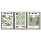 Bauhaus Love Geometric Set of 3 Green Framed Wall Art with Dark Grey Wooden Frames