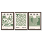 Bauhaus Love Geometric Set of 3 Green Framed Wall Art with Dark Wood Frames