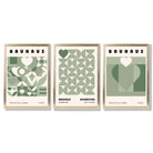 Bauhaus Love Geometric Set of 3 Green Framed Wall Art with Gold Wood Frames