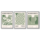 Bauhaus Love Geometric Set of 3 Green Framed Wall Art with Light Grey Wooden Frames