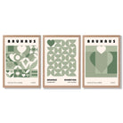 Bauhaus Love Geometric Set of 3 Green Framed Wall Art with Light Oak Frames