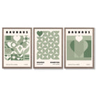 Bauhaus Love Geometric Set of 3 Green Framed Wall Art with Light Walnut Frames