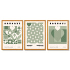 Bauhaus Love Geometric Set of 3 Green Framed Wall Art with Oak Wooden Frames