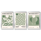 Bauhaus Love Geometric Set of 3 Green Framed Wall Art with Silver Wood Frames