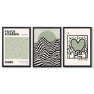 Set of 3 Yayoi Kusama, Japandi Light Green Art Prints in Black Frames | Artze UK