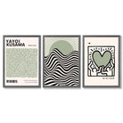 Set of 3 Yayoi Kusama, Japandi Light Green Framed Wall Art with Dark Grey Wooden Frames