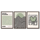 Set of 3 Yayoi Kusama, Japandi Light Green Framed Wall Art with Dark Wood Frames