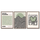 Set of 3 Yayoi Kusama, Japandi Light Green Framed Wall Art with Light Walnut Frames
