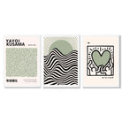 Set of 3 Yayoi Kusama, Japandi Light Green Framed Wall Art with White Wooden Frames