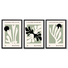 Set of 3 Matisse Cutout Botanical Sage Green and Black Art Prints in Black Frames | Artze UK