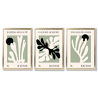 Set of 3 Matisse Cutout Botanical Sage Green and Black Framed Wall Art with Gold Wood Frames