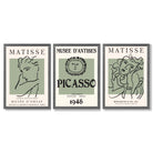 Set of 3 Matisse and Picasso Minimal Line Art in Green Framed Wall Art with Dark Grey Wooden Frames