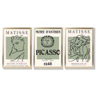 Set of 3 Matisse and Picasso Minimal Line Art in Green Framed Wall Art with Gold Wood Frames