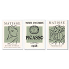 Set of 3 Matisse and Picasso Minimal Line Art in Green Framed Wall Art with White Wooden Frames