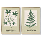 Sage Green Botanical Illustration Set of 2 Art Prints with Gold Frame