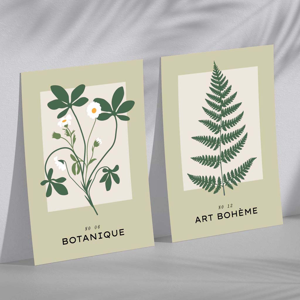 Sage Green Botanical Illustration Set of 2 Art Prints