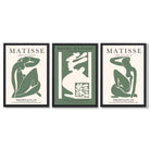 Matisse Abstract Silhouette Set of 3 Green Framed Wall Art with Black Wooden Frames