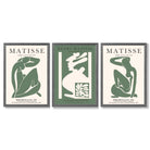 Matisse Abstract Silhouette Set of 3 Green Framed Wall Art with Dark Grey Wooden Frames