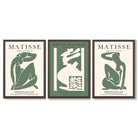 Matisse Abstract Silhouette Set of 3 Green Framed Wall Art with Dark Wood Frames