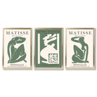 Matisse Abstract Silhouette Set of 3 Green Framed Wall Art with Gold Wood Frames