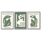 Matisse Abstract Silhouette Set of 3 Green Framed Wall Art with Light Grey Wooden Frames