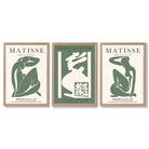 Matisse Abstract Silhouette Set of 3 Green Framed Wall Art with Light Oak Frames