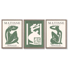 Matisse Abstract Silhouette Set of 3 Green Framed Wall Art with Light Walnut Frames
