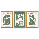 Matisse Abstract Silhouette Set of 3 Green Framed Wall Art with Oak Wooden Frames